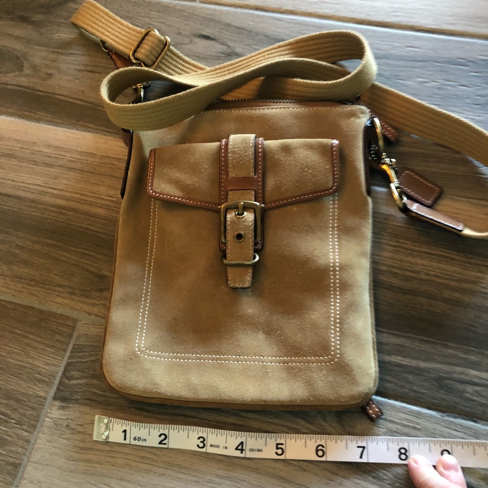 Suede Coach tan crossbody bag w/detachable strap